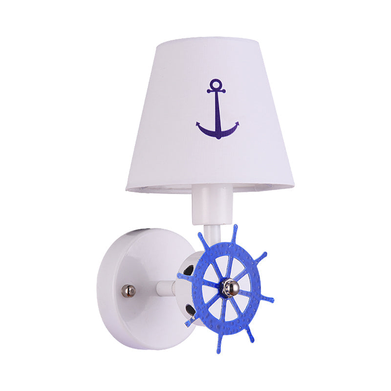 Vivolux | Wiel Roder Wandlamp Sconce Kust Metaal 1 Gloeilamp Wit-Blaauw Wandgemonteerde Fixture met Stofkap
