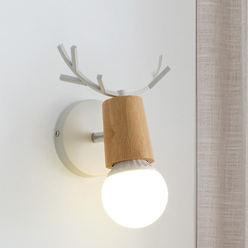 Vivolux | Nordic Shadeless Rotatable Wandlamp Hout 1 Hoofd Slaapkamer Wandverlichting in Zwart/Wit met Hertenhoorn Top