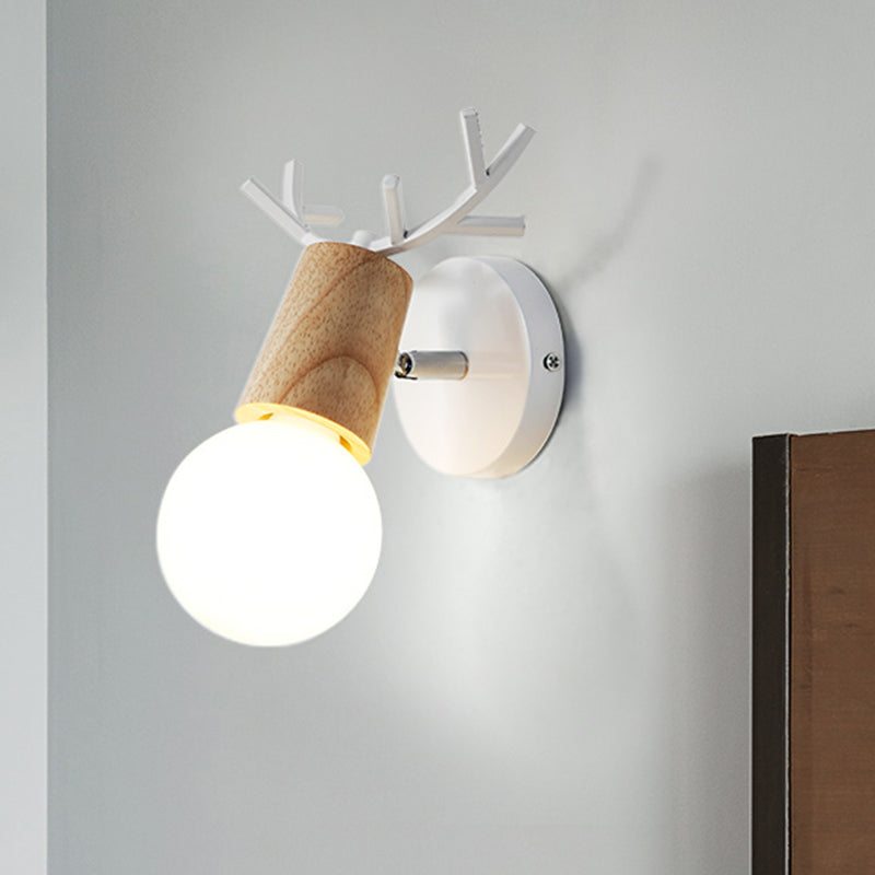 Vivolux | Nordic Shadeless Rotatable Wandlamp Hout 1 Hoofd Slaapkamer Wandverlichting in Zwart/Wit met Hertenhoorn Top