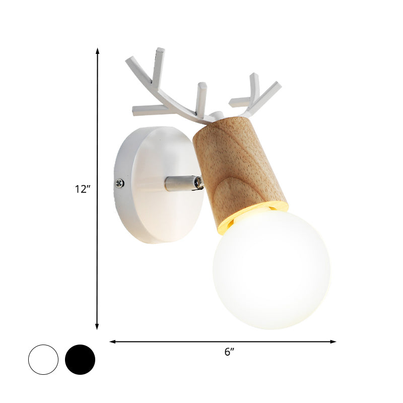 Vivolux | Nordic Shadeless Rotatable Wandlamp Hout 1 Hoofd Slaapkamer Wandverlichting in Zwart/Wit met Hertenhoorn Top