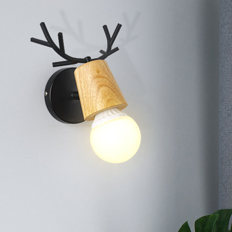 Vivolux | Nordic Shadeless Rotatable Wandlamp Hout 1 Hoofd Slaapkamer Wandverlichting in Zwart/Wit met Hertenhoorn Top