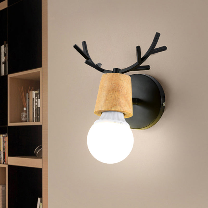 Vivolux | Nordic Shadeless Rotatable Wandlamp Hout 1 Hoofd Slaapkamer Wandverlichting in Zwart/Wit met Hertenhoorn Top