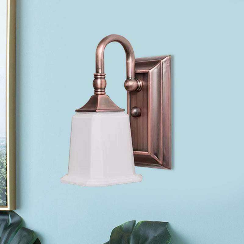 Vivolux | Retro Flared Wandlamp Verlichting 1-Kop Crème Glazen Wandlicht Fixture in Koper met Zwanenhals Arm
