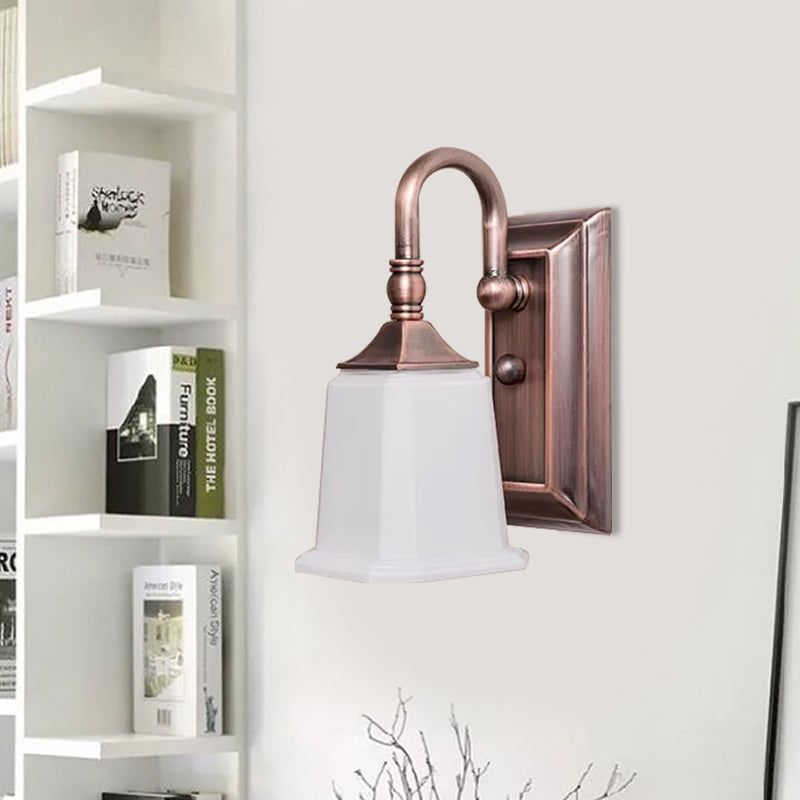 Vivolux | Retro Flared Wandlamp Verlichting 1-Kop Crème Glazen Wandlicht Fixture in Koper met Zwanenhals Arm