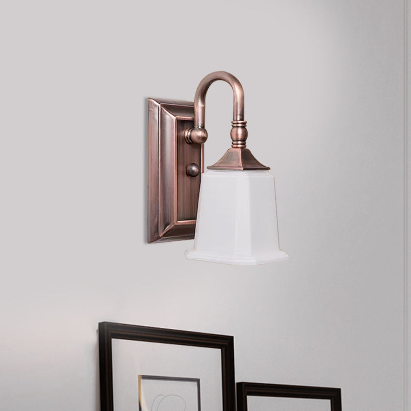 Vivolux | Retro Flared Wandlamp Verlichting 1-Kop Crème Glazen Wandlicht Fixture in Koper met Zwanenhals Arm