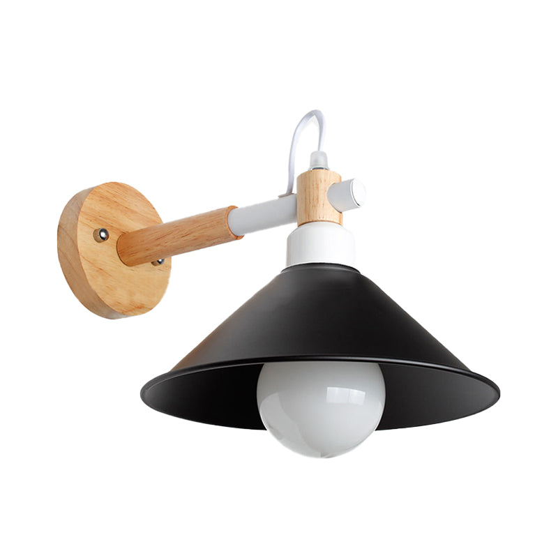 Vivolux | 1 Kopf konische Wandlampe Licht Nordic Stil Schwarz Metallische Wandbeleuchtung mit Holzrückwand