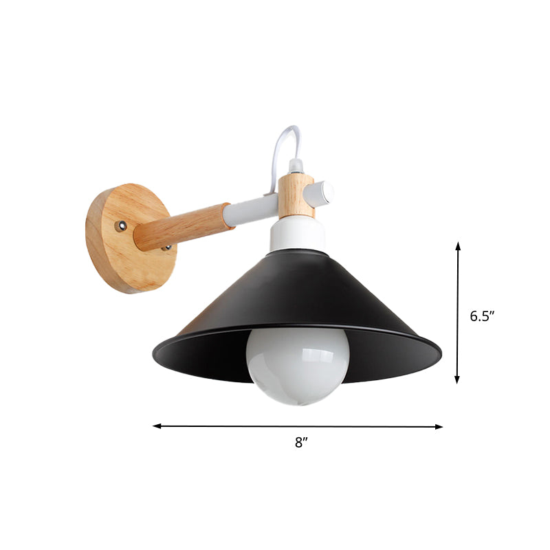 Vivolux | 1 Kopf konische Wandlampe Licht Nordic Stil Schwarz Metallische Wandbeleuchtung mit Holzrückwand