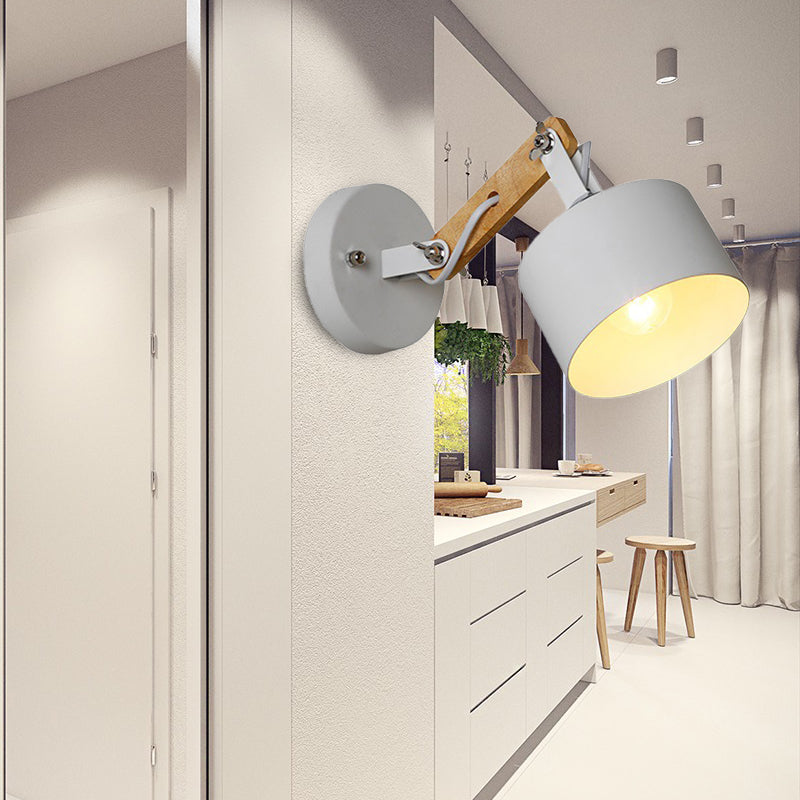 Vivolux | 1 bulb cilindrische wandlamp hedendaags witte metalen draaibare sconce lichtarmatuur voor gang