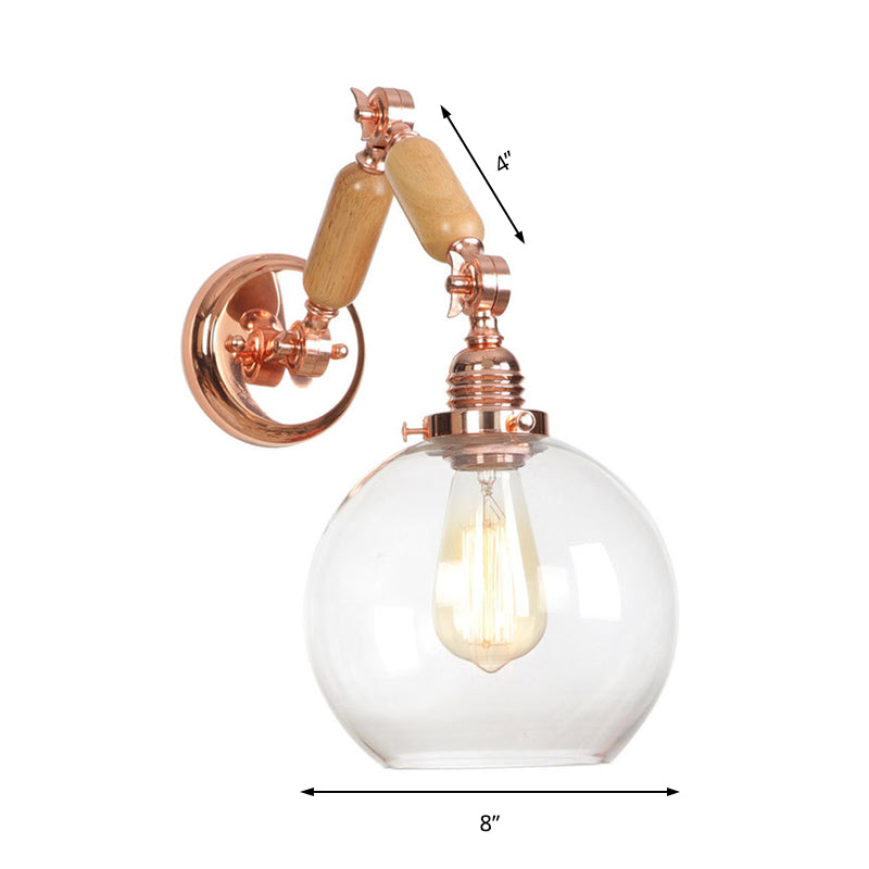 Vivolux | 1 Glühbirne Globe Wandmontierte Lichtarmatur Rustikales Roségold Klares Glas Beleuchtung mit Ausziehbarem Arm