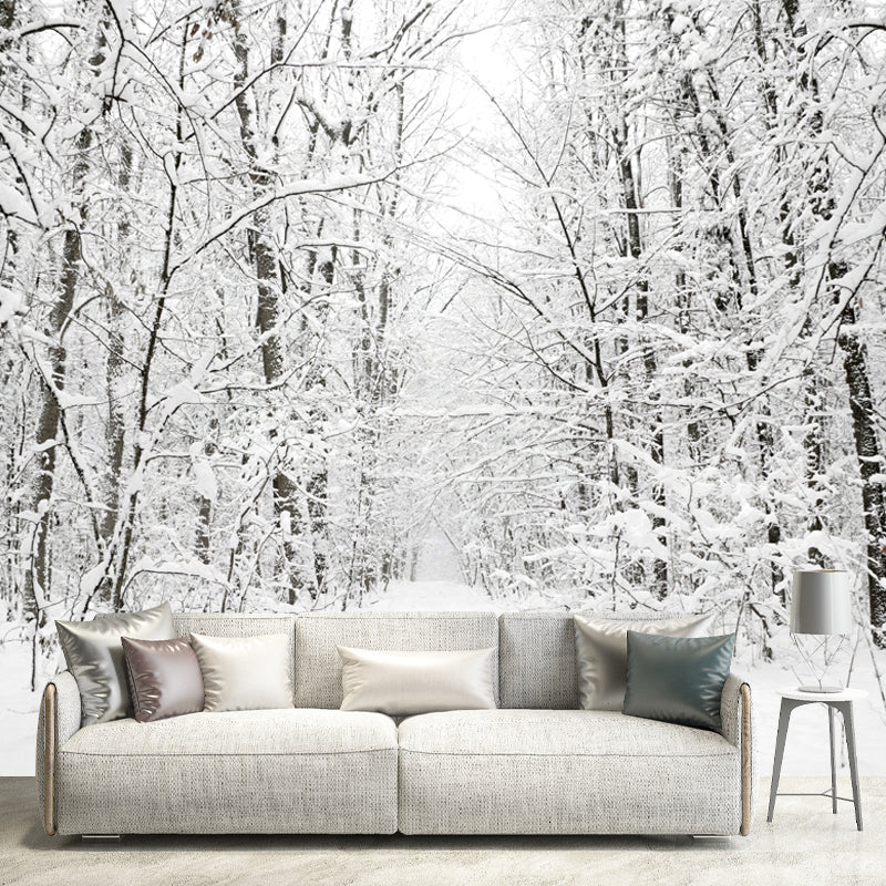 Vivolux | Witte sneeuwbedekte boomloze muurmuur winterlandschap moderne vochtbestendige wanddecoratie