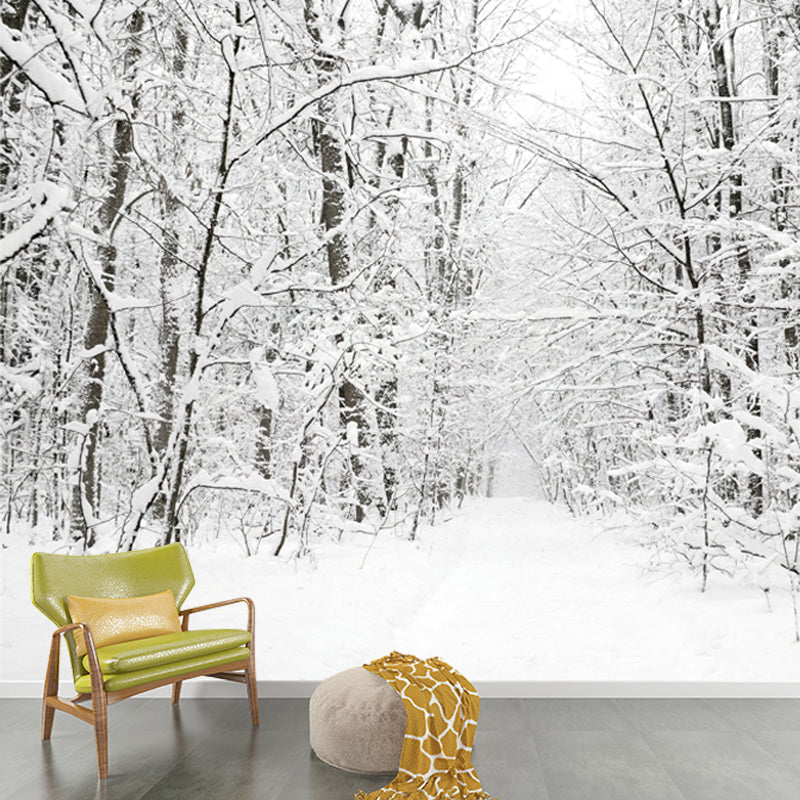 Vivolux | Witte sneeuwbedekte boomloze muurmuur winterlandschap moderne vochtbestendige wanddecoratie