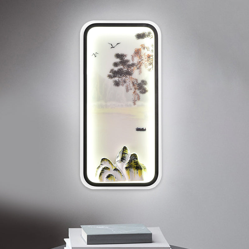 Vivolux | Chinesische Berglandschaft Wandbild Leicht Acryl Parlor Rechteck LED Wandlampen in Weiß/Warmlicht