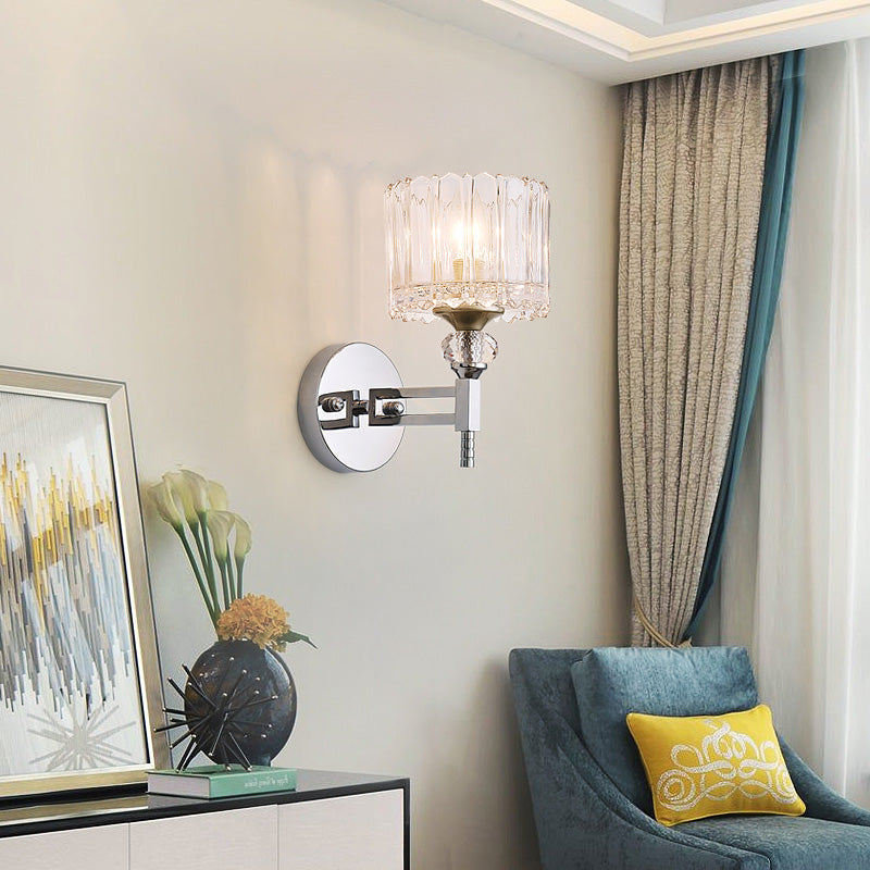 Vivolux | 1 Glühbirne Zylindrische Wandleuchte Modernistischer Stil Klarglas Wandleuchte Sconce mit Kristall-Deko in verchromter Ausführung