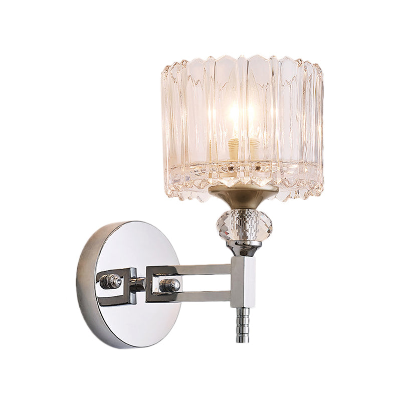 Vivolux | 1 Glühbirne Zylindrische Wandleuchte Modernistischer Stil Klarglas Wandleuchte Sconce mit Kristall-Deko in verchromter Ausführung