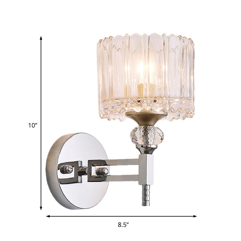 Vivolux | 1 Glühbirne Zylindrische Wandleuchte Modernistischer Stil Klarglas Wandleuchte Sconce mit Kristall-Deko in verchromter Ausführung