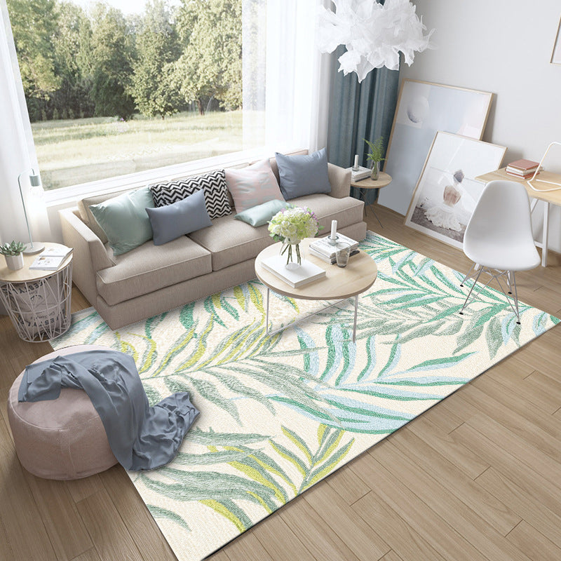 Vivolux | Tropisch botanisch patroon vloerkleed met blad wit en geel polyester vloerkleed machinewasbaar antislip gebied vloerkleed voor slaapkamer