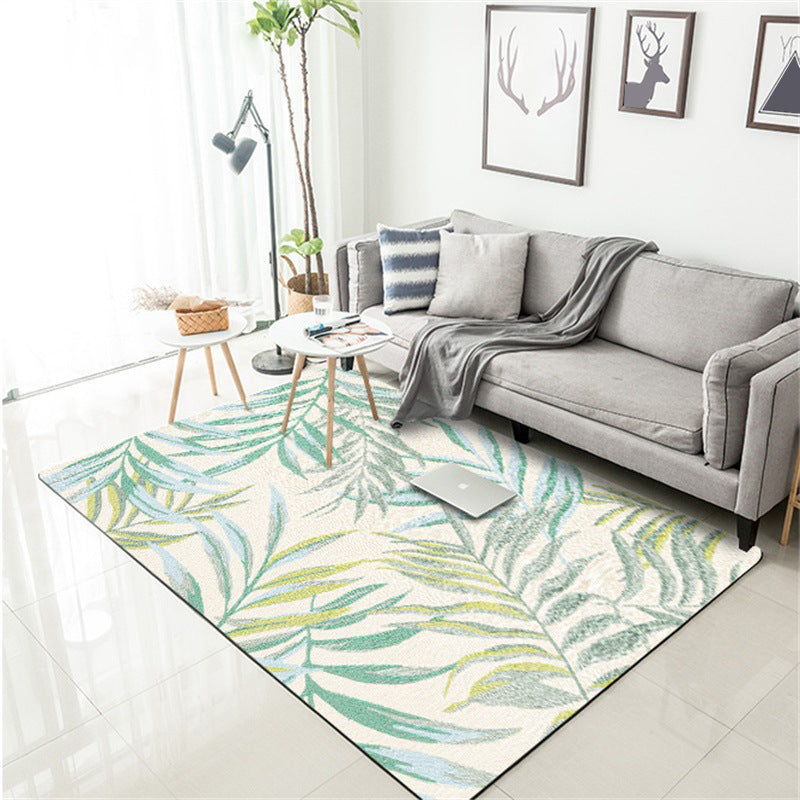 Vivolux | Tropisch botanisch patroon vloerkleed met blad wit en geel polyester vloerkleed machinewasbaar antislip gebied vloerkleed voor slaapkamer