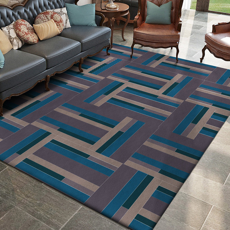 Vivolux | Nordic Novelty Teppich Blau und Lila Farbkasten Streifenmuster Teppich Polyester Waschbarer Teppich für Heimdekoration