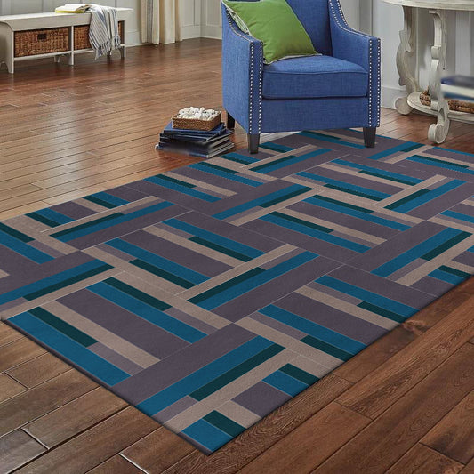 Vivolux | Nordic Novelty Teppich Blau und Lila Farbkasten Streifenmuster Teppich Polyester Waschbarer Teppich für Heimdekoration