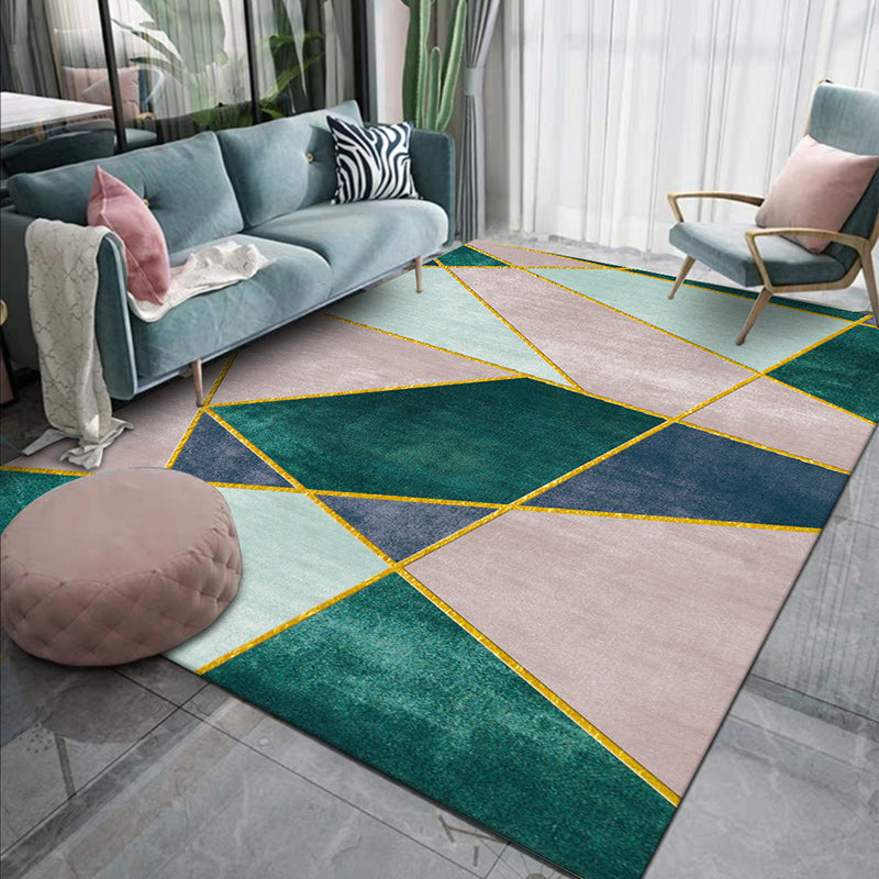 Vivolux | Roze en Groene Hedendaagse Vloerkleed Polyester Kleurblok Vloerkleed Wasbaar Antislip Ondergrond Tapijt voor Woonkamer