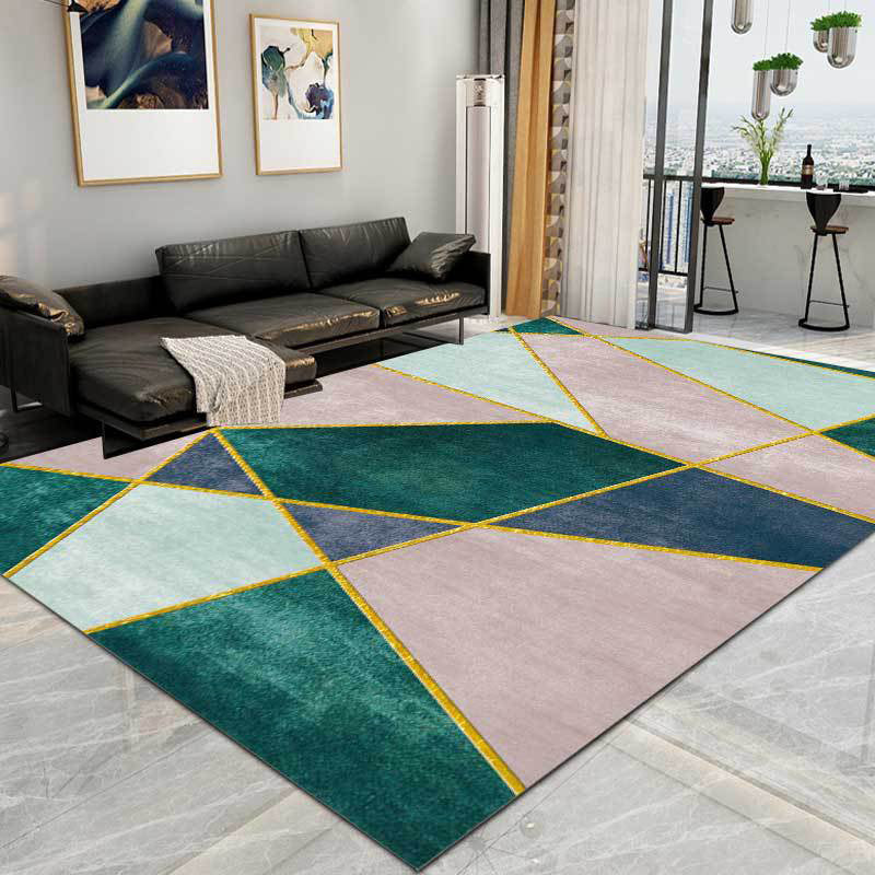Vivolux | Roze en Groene Hedendaagse Vloerkleed Polyester Kleurblok Vloerkleed Wasbaar Antislip Ondergrond Tapijt voor Woonkamer
