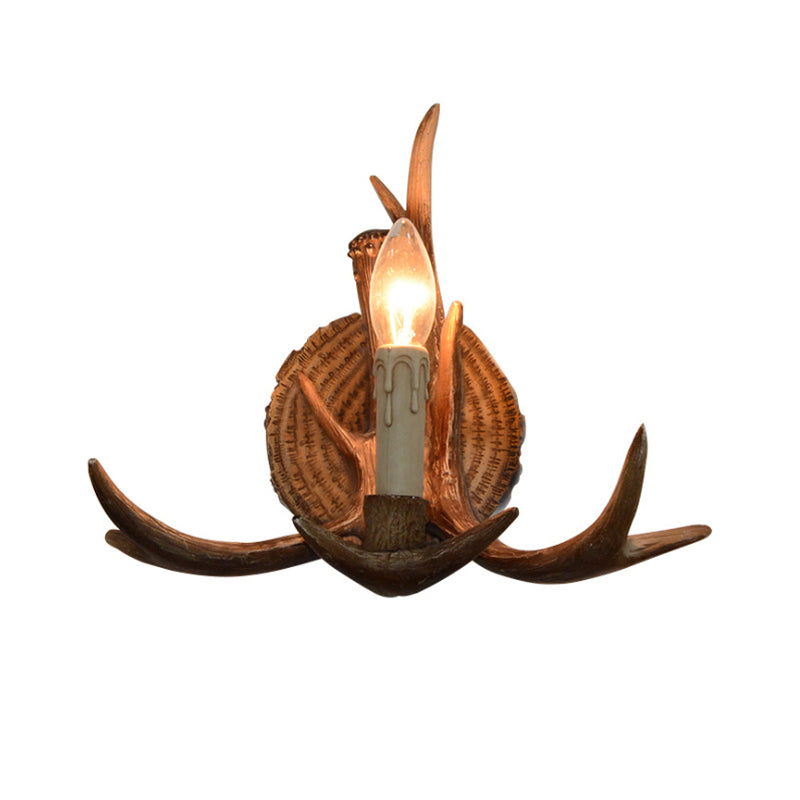 Vivolux | Resin Kandelaar Wandlamp met Hertenhoorns Deco 1 Hoofd Rustieke Wandverlichting in Bruin voor Cottage
