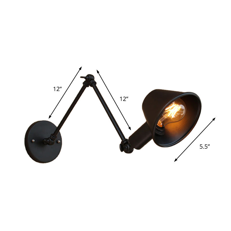 Vivolux | 1 Glühbirne Wandbeleuchtung Vintage Industrie Konische Schattierung Metall Wandlampe in Schwarz/Rost für das Arbeitszimmer