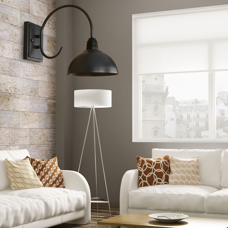 Vivolux | 1 Kopf Wand Sconce Retro Kuppelschirm Metall Sconce Lichtfixture mit gebogenem Arm in Schwarz