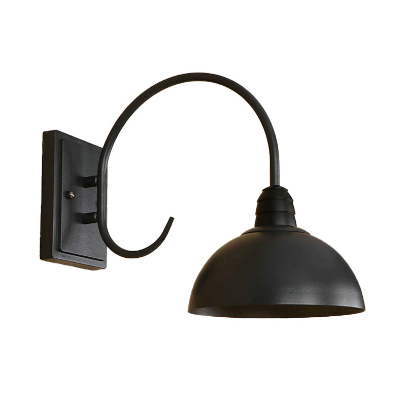 Vivolux | 1 Kopf Wand Sconce Retro Kuppelschirm Metall Sconce Lichtfixture mit gebogenem Arm in Schwarz