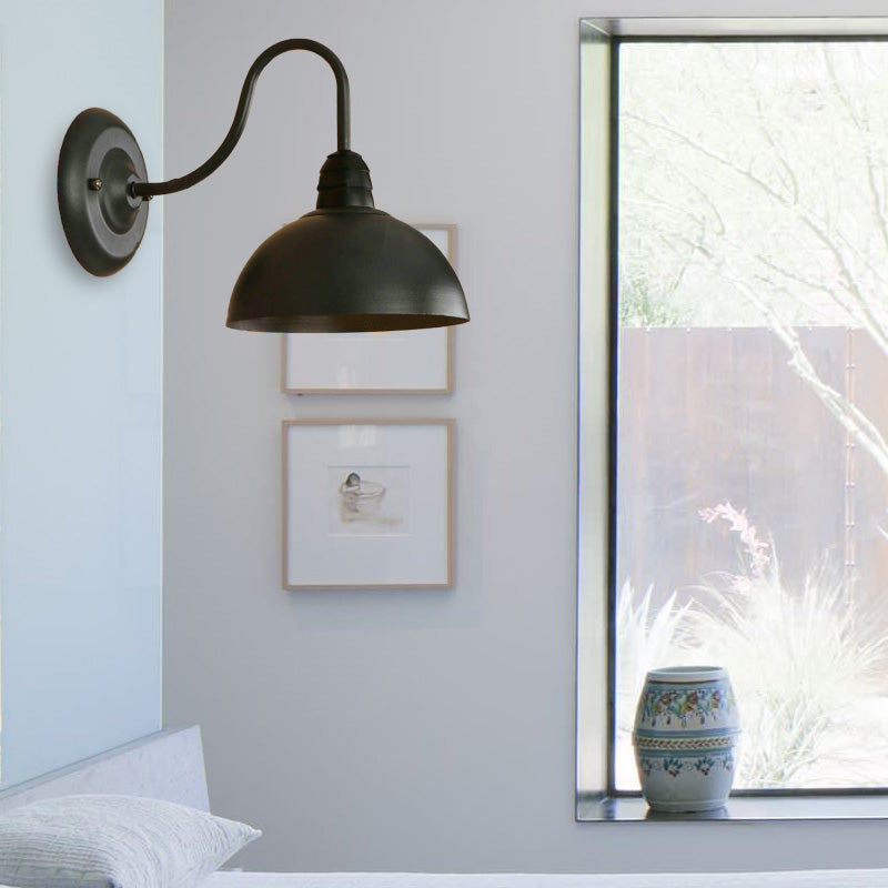 Vivolux | 1 Kopf Wand Sconce Retro Kuppelschirm Metall Sconce Lichtfixture mit gebogenem Arm in Schwarz