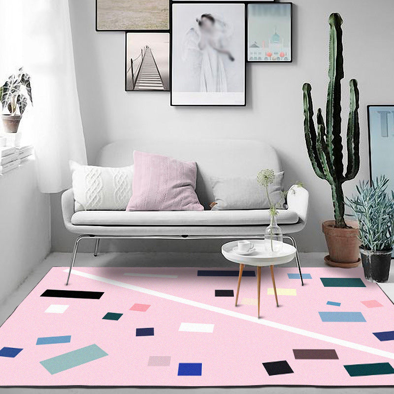 Vivolux | Nordic Novelty Tapijt in Roze Geometrie Rechthoek Patroon Tapijt Polyester Antislip Achterkant Tapijt voor Huisdecoratie