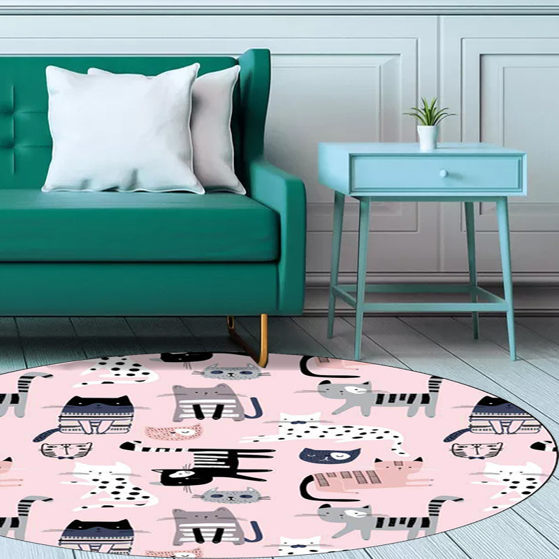 Vivolux | Roze Kinderslaapkamer Tapijt Kinderen Dier Kat Patroon Gebied Tapijt Polyester Antislip Wasbaar Vloerkleed