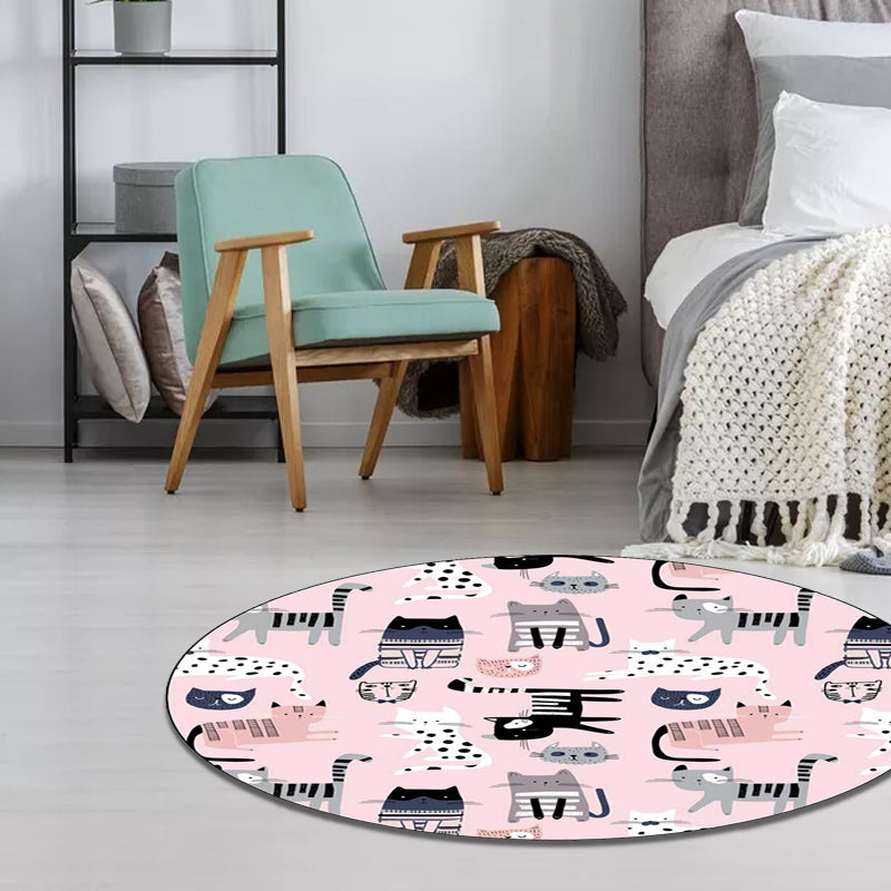 Vivolux | Roze Kinderslaapkamer Tapijt Kinderen Dier Kat Patroon Gebied Tapijt Polyester Antislip Wasbaar Vloerkleed