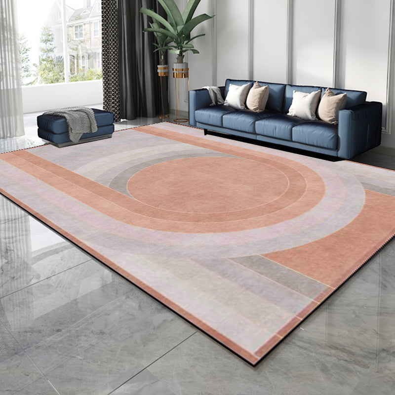 Vivolux | Roze Slaapkamer Tapijt Novelty Kleur Blok Arc Cirkelpatroon Gebied Tapijt Polyester Non-Slip Achterkant Vlekbestendig Tapijt