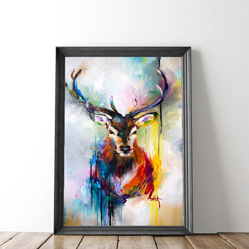 Vivolux | Nordic Deer Schilderij Wandkunst Rode und Blaue Textur Leinwanddruck für Esszimmer