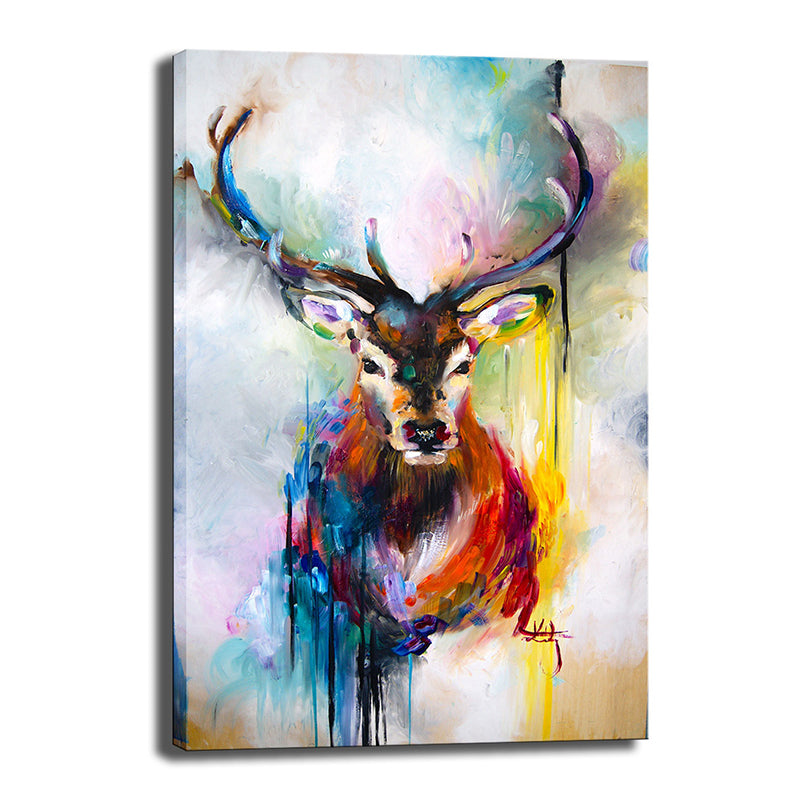 Vivolux | Nordic Deer Schilderij Wandkunst Rode und Blaue Textur Leinwanddruck für Esszimmer