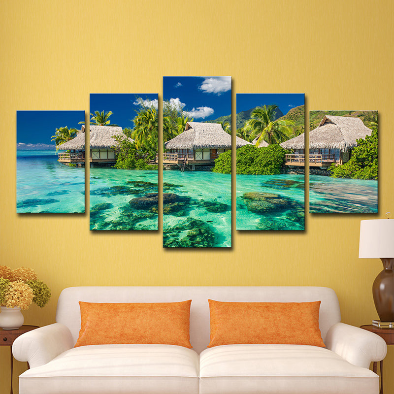 Vivolux | Tropisches Resort Seascape Kunstdruck Aqua Wohnzimmer Wanddekoration, Mehrteilig