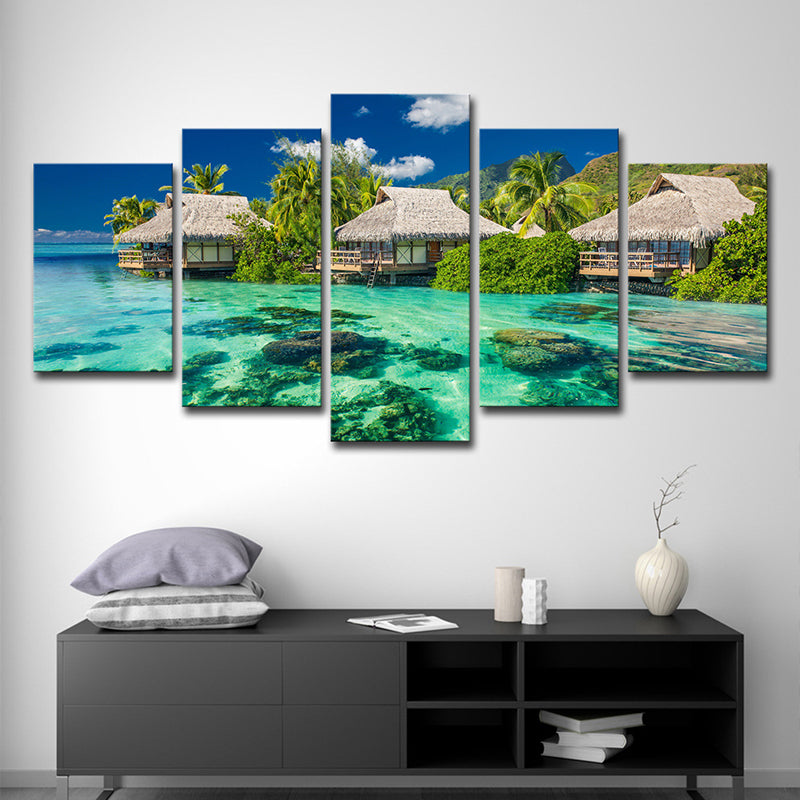 Vivolux | Tropisches Resort Seascape Kunstdruck Aqua Wohnzimmer Wanddekoration, Mehrteilig