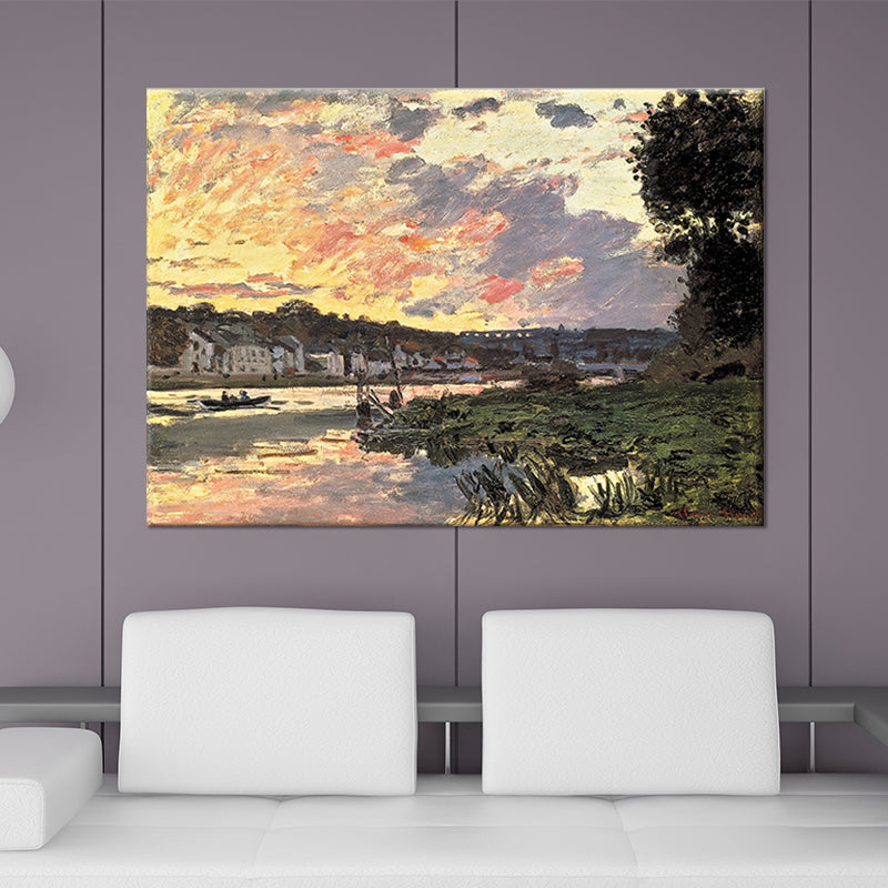 Vivolux | Riverside Village Landschaps Canvas Art Groene Hedendaagse Wanddecoratie voor Hotel