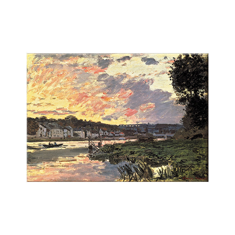 Vivolux | Riverside Village Landschaps Canvas Art Groene Hedendaagse Wanddecoratie voor Hotel