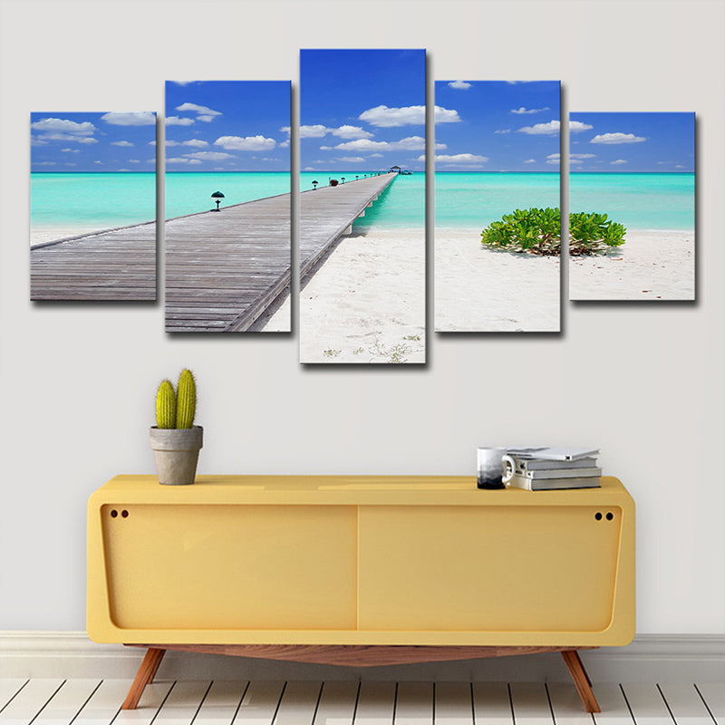 Vivolux | Tropisch Strandlandschap Wanddecoratie Blauwe Brug Over Zee Canvas Print voor Woonkamer