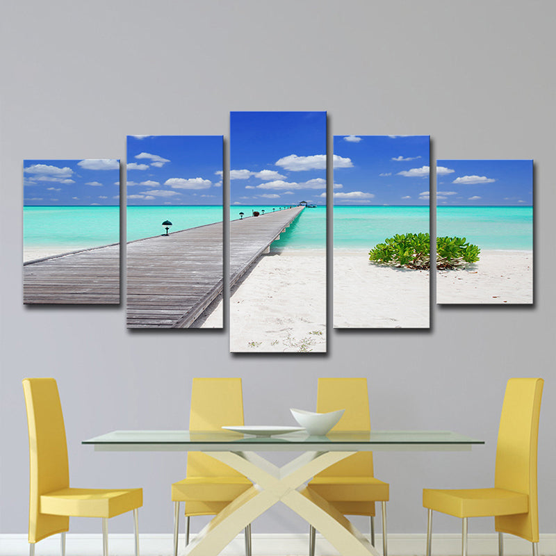 Vivolux | Tropisch Strandlandschap Wanddecoratie Blauwe Brug Over Zee Canvas Print voor Woonkamer