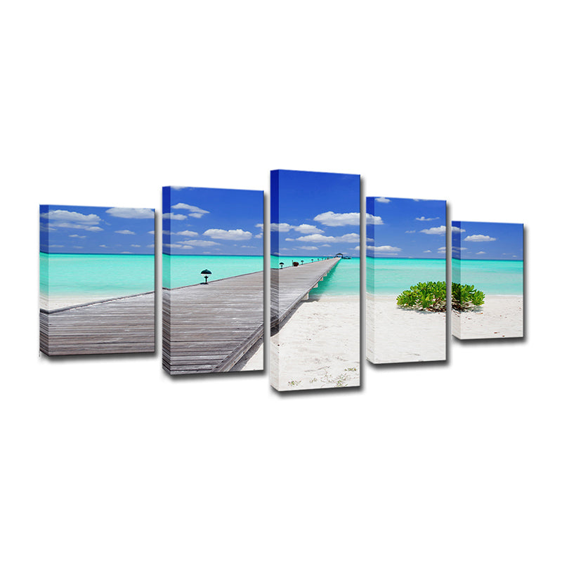 Vivolux | Tropisch Strandlandschap Wanddecoratie Blauwe Brug Over Zee Canvas Print voor Woonkamer