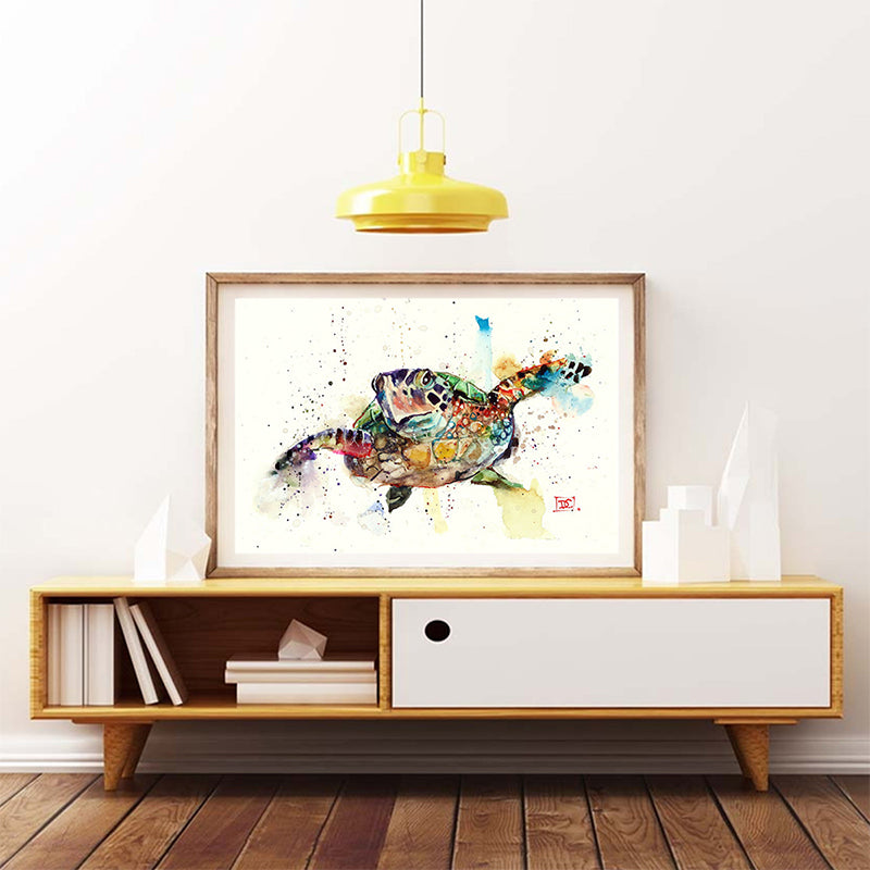 Vivolux | Schildkröte Wandkunst Druck Grün-Weiß Eingewickelte Leinwandmalerei für das Wohnzimmer, Textur