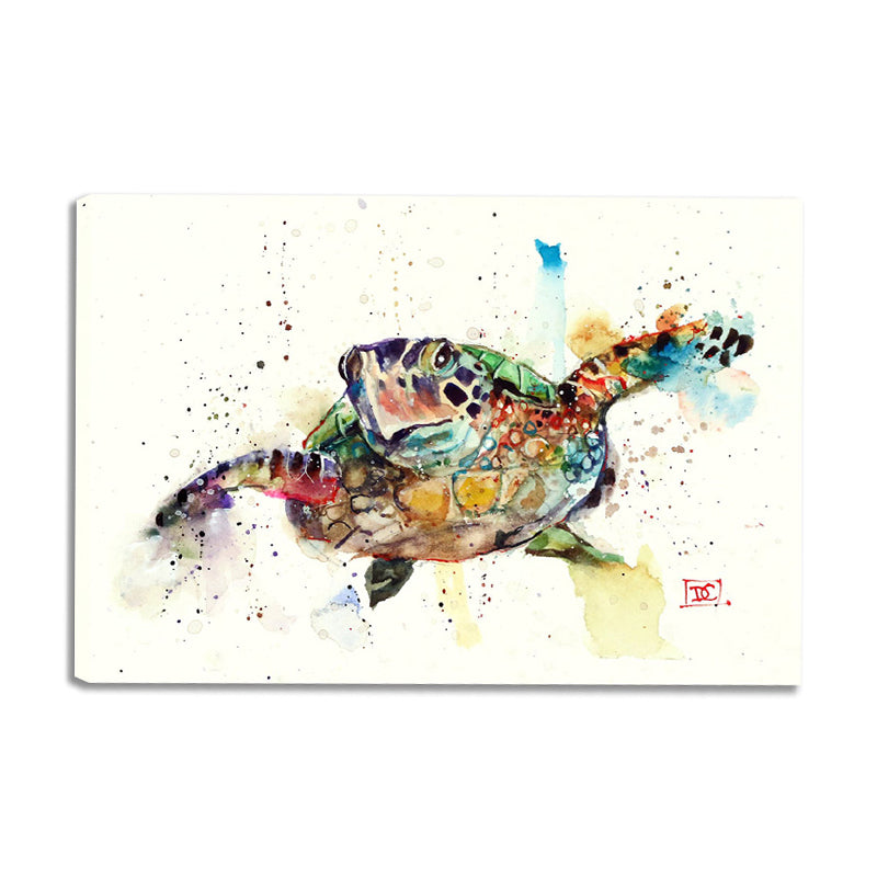 Vivolux | Schildkröte Wandkunst Druck Grün-Weiß Eingewickelte Leinwandmalerei für das Wohnzimmer, Textur