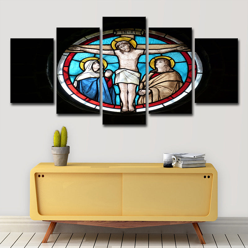 Vivolux | Schwarze religiöse Leinwandkunst Kreuz von Jesus Christus modernes Mehrteiliges Wanddekor für zuhause