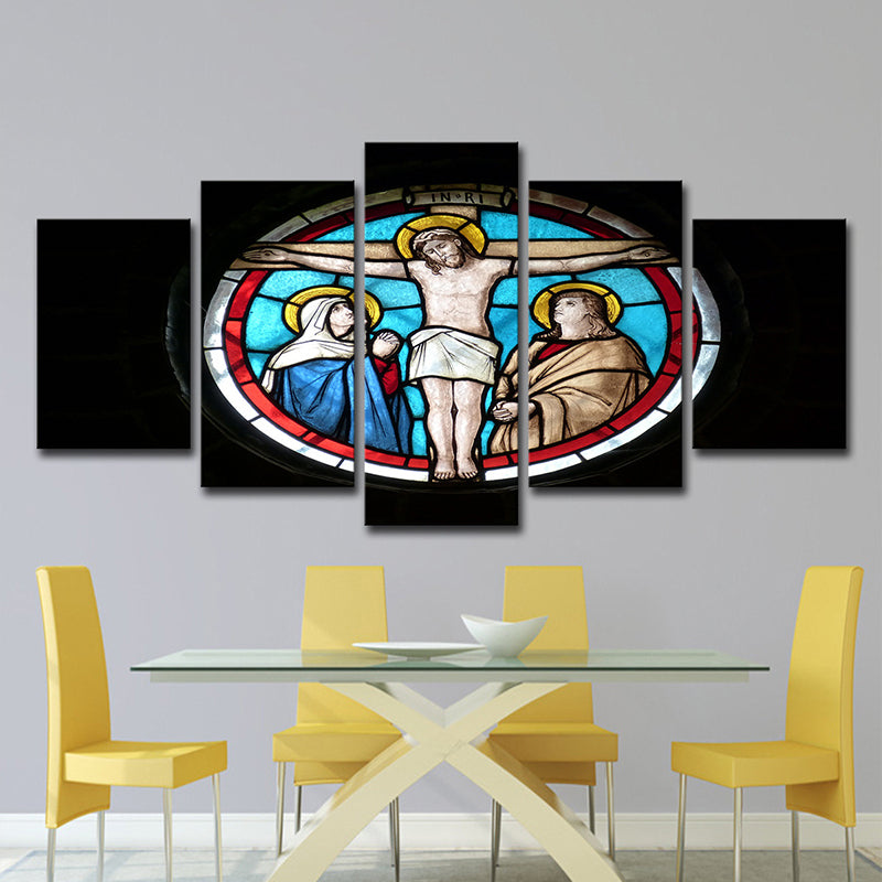 Vivolux | Schwarze religiöse Leinwandkunst Kreuz von Jesus Christus modernes Mehrteiliges Wanddekor für zuhause