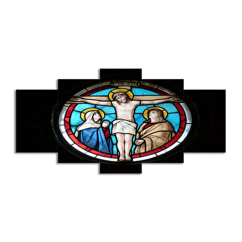 Vivolux | Schwarze religiöse Leinwandkunst Kreuz von Jesus Christus modernes Mehrteiliges Wanddekor für zuhause