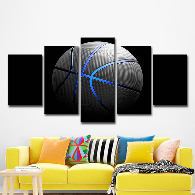 Vivolux | Schwarze Basketball Wandkunst Mehrteilige Moderne Stil Jungen Schlafzimmer Leinwanddruck