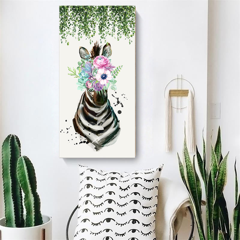 Vivolux | Tier mit Blumen Kopf Malerei Moderne Stilvolle Texturierte Mädchen Schlafzimmer Leinwand Wandkunst